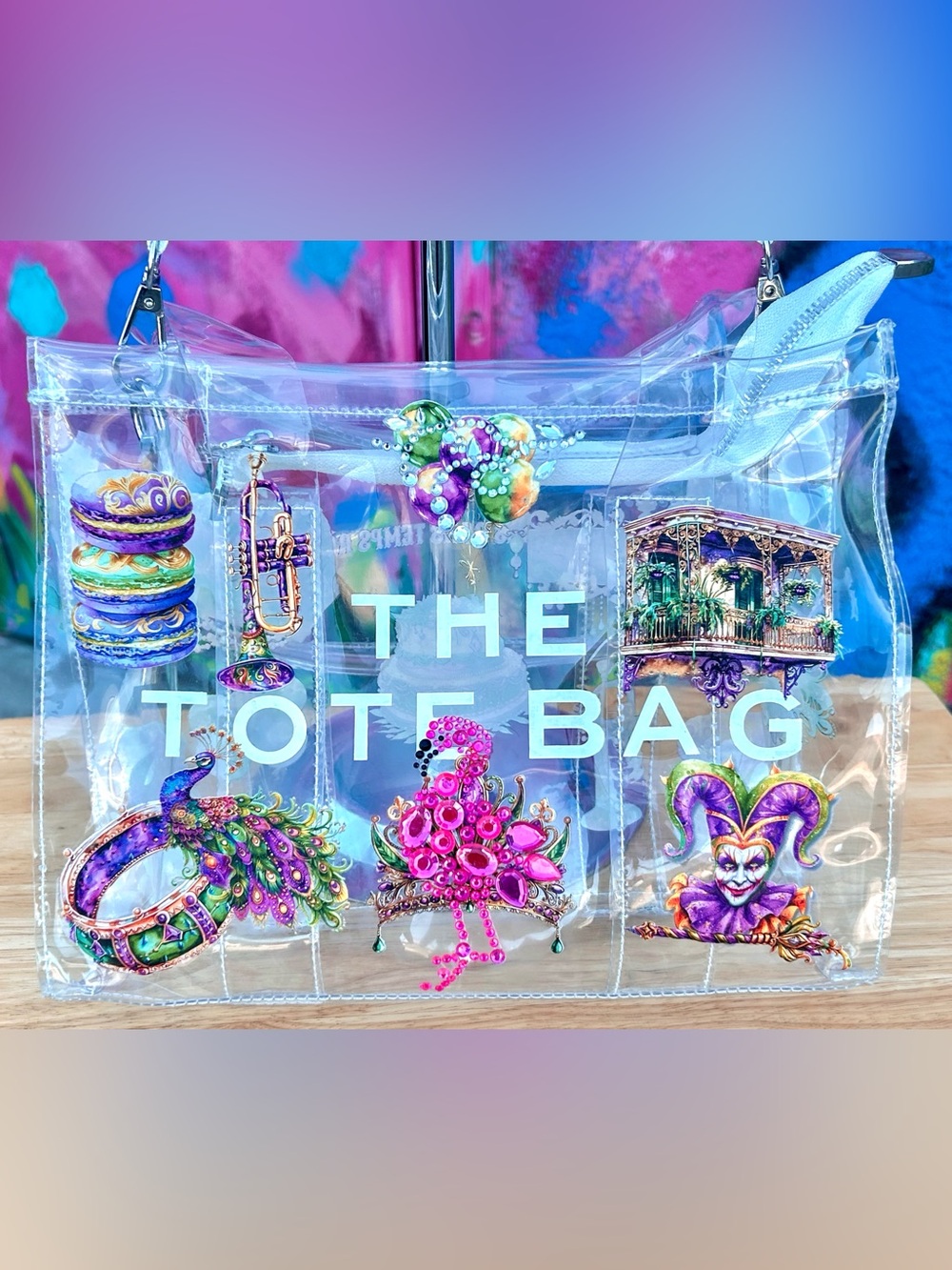 ‘MARDI GRAS PARADE’ Clear Medium Tote Bag 10”